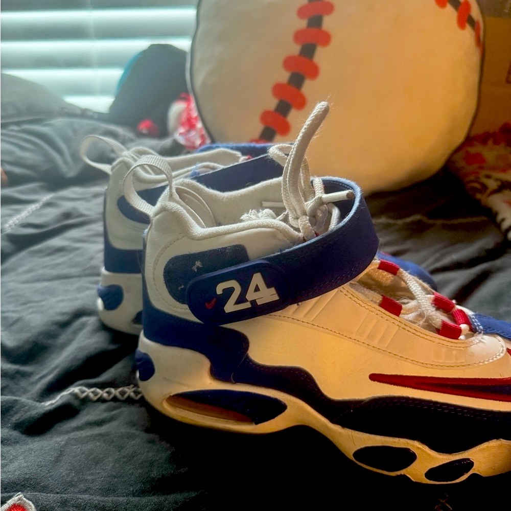White and Blue Athletic Sneakers